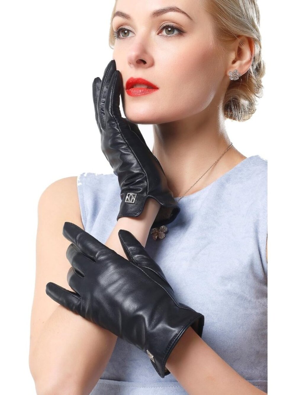 Women's Black Lambskin Winter Comfort Touchscreen Italian Leather Gloves